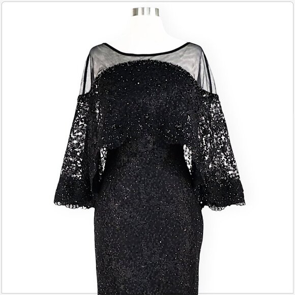 Mac Duggal Beaded Lace Cape Mermaid Train Evening Formal Dress Gown NWT New 6 - Picture 7 of 10